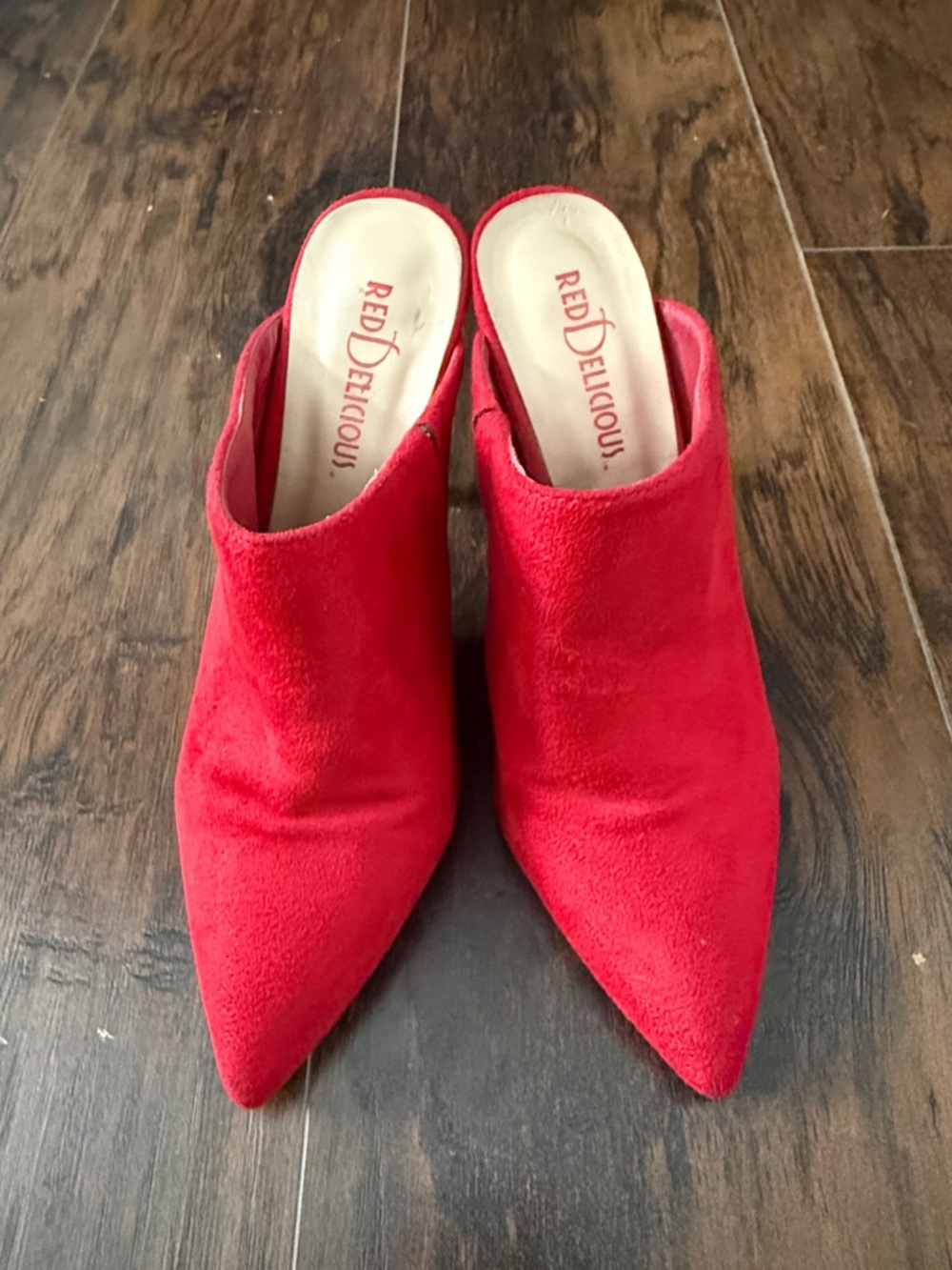 Delicious Red Pointed Slip-On Mule Heels